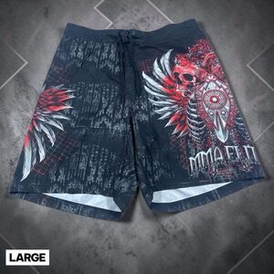 MMA Elite Board Shorts Swim Trunks Mens LARGE Skull Rose Feathers  Y2K Grunge
